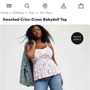 Torrid 2X Smocked Criss-Cross Babydoll Top